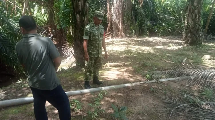 Pastikan Sawah Terairi, Babinsa Koramil 13/Kluet Timur Cek Pipa Pengairan Bersama Petani